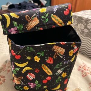 Fruit and Picnic Themed Black Storage Box
